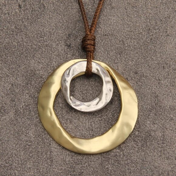 Wooden Necklaces for Women Gold Leather Necklace Long Boho Layered Necklace Silv - Picture 2 of 9